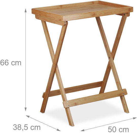 Rectangular Bamboo Side Table Foldable Natural Brown 66x50x38.5 cm
