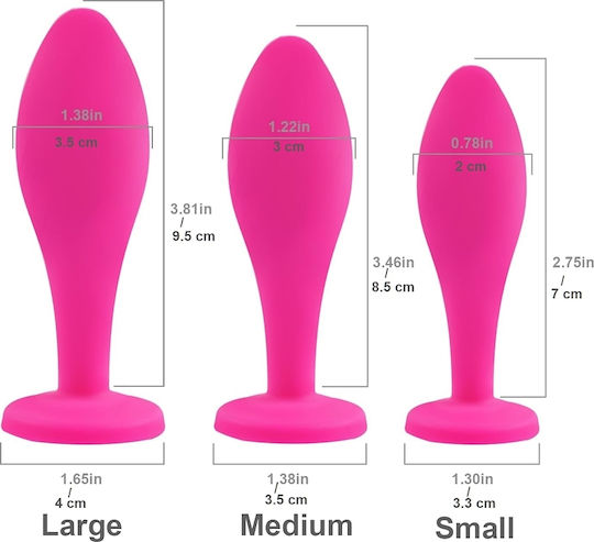 Комплект анални разширители Smd Smoothie Triple Butt Plug – 3 броя S M L, розови със сребърни диаманти