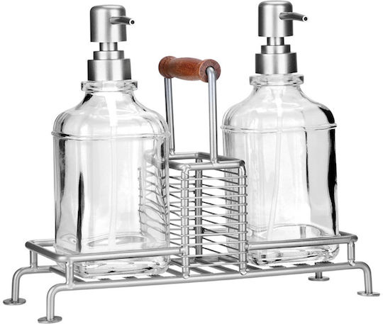 Estia Estia Δοχεια Υγρου Πιατων Allure 2x300ml Μεταλλικη Βαση & Θηκη Σφουγγαρι Ασημι