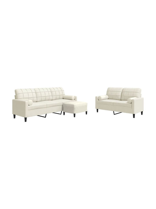 Living Room Furniture Set 3-Seater & 2-Seater & Stool Beige