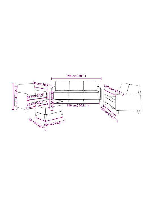 Σετ Σαλονιού 3-Sitzer & 2-Sitzer & Sessel & Hocker