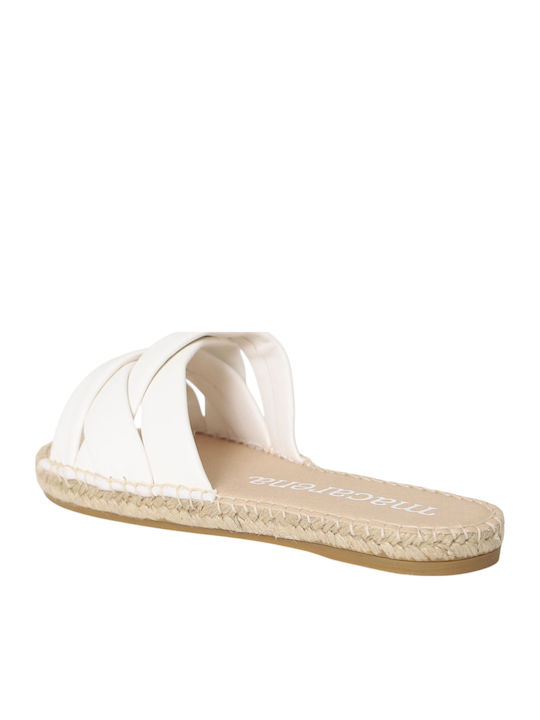 Leather Women's Flat Sandals in White Color