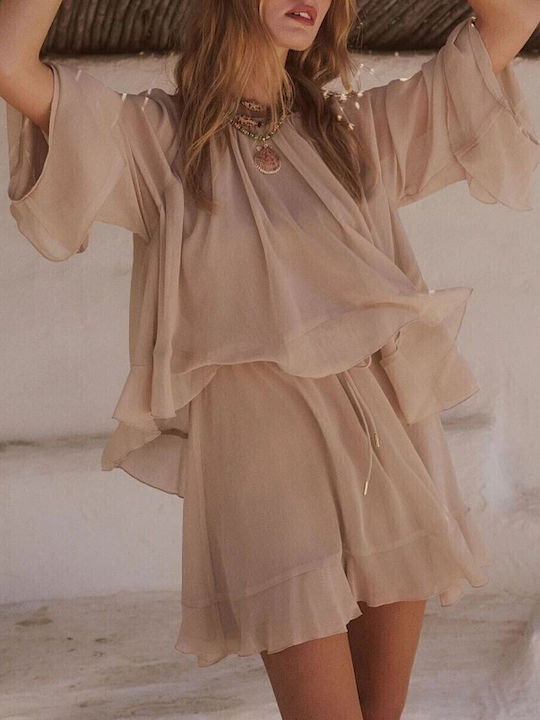 Summer Mini Dress for Wedding Christening Beige