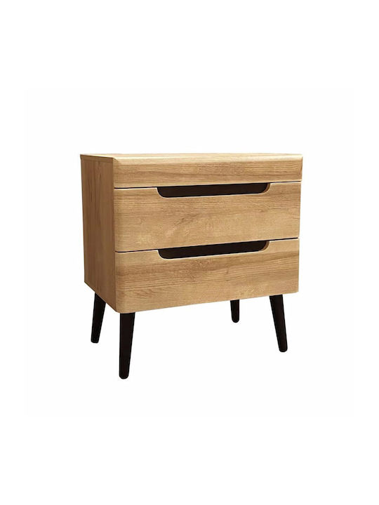Bedside Table Grif Wooden Beige 60x40x58cm