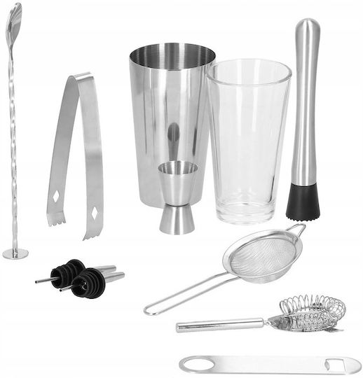 Set Cocktail Shaker pentru Barmani 750ml Ki10 Suport din Bambus 12 Piese