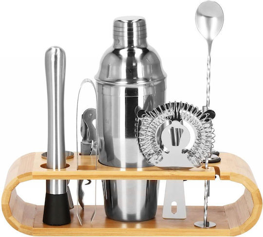 Set Cocktail Shaker Kit Bartenders 750ml Ki25 Bamboo Stand 12 Pieces