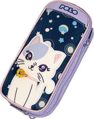 Polo Reel Pencil Case with 2 Compartments Lilac Space Cat