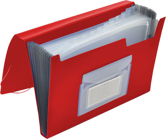 Foldable Briefcase Q-connect A4 12 Compartments Red Transparent