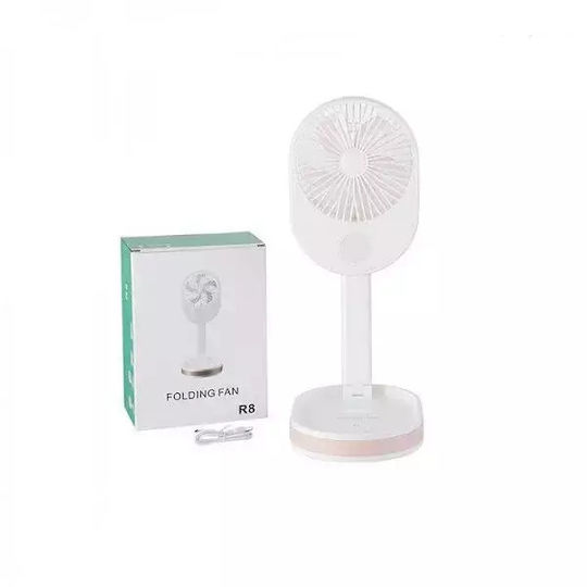 Folding Rechargeable Portable Fan 2 Speeds Led Lighting Folding Fan White Gold
