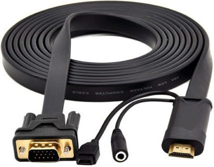 Flat Cable HDMI male - VGA male 3m Μαύρο