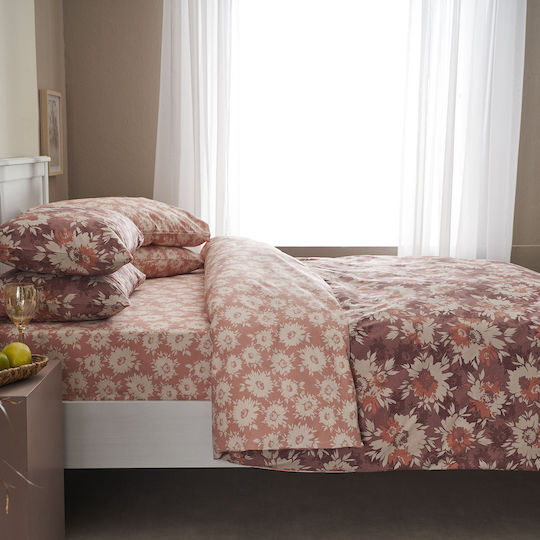 Charalambidis Textiles Χρυσάνθεμο Σετ Μαξιλαροθήκες Κανελί 52x72εκ.