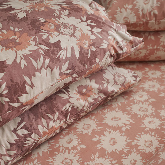 Charalambidis Textiles Χρυσάνθεμο Σετ Μαξιλαροθήκες Κανελί 52x72εκ.