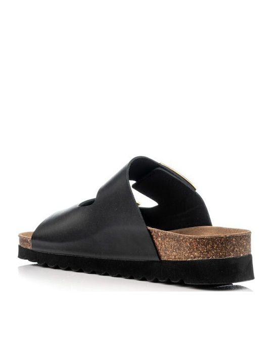 Leather Women's Flat Sandals in Black Color