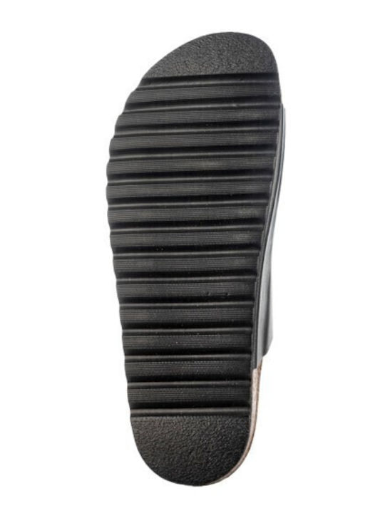 Leather Women's Flat Sandals in Black Color