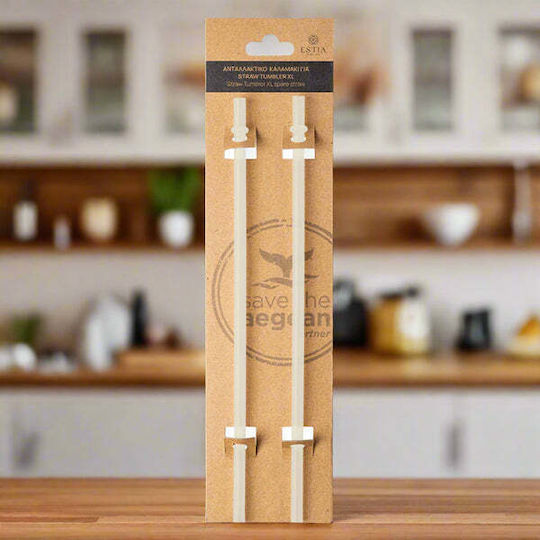 Estia Straw Tumbler XL Straw for Thermos 1200ml made of Plastic Lily White 2 pcs White