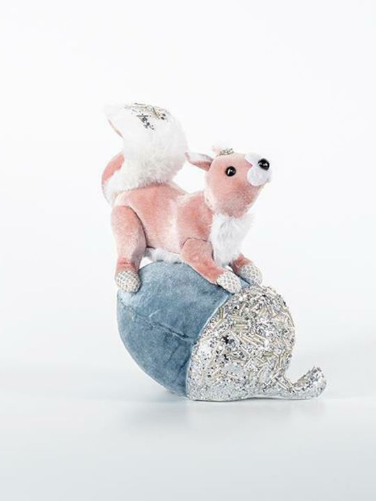 Eurolamp Christmas Fabric Figure Squirrel Pink Height 22cm with Blue Pine cone