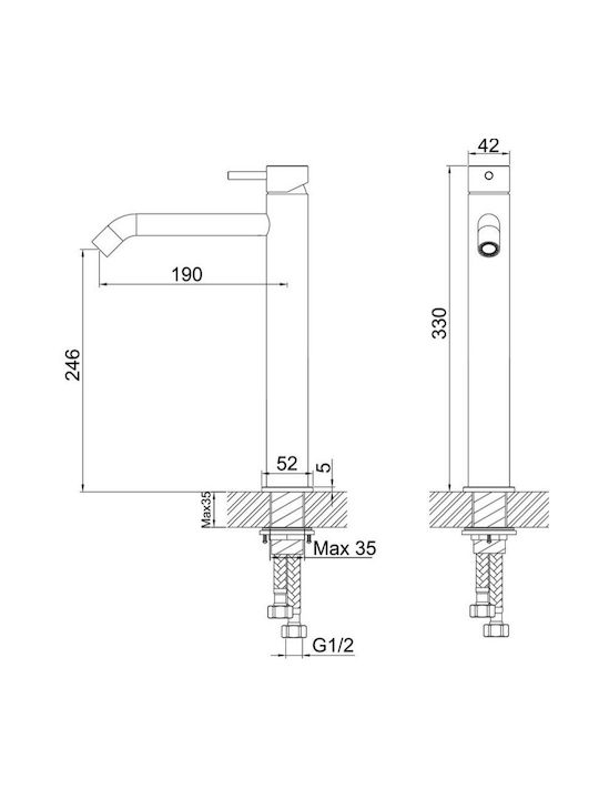 Interflex Αναμεικτική Μπαταρία Νιπτήρα Ψηλή Inox