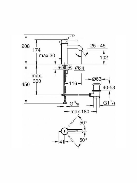 Grohe Αναμεικτική Μπαταρία Νιπτήρα Inox Ασημί
