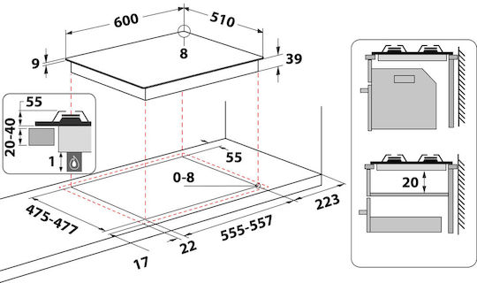 Whirlpool Gas Cooktop Autonomous 59x51εκ.