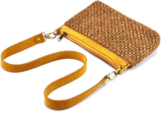 Knitted Bag Set Zipper 25 cm Crossbody Strap Green Yarn Bronze Metal Elements