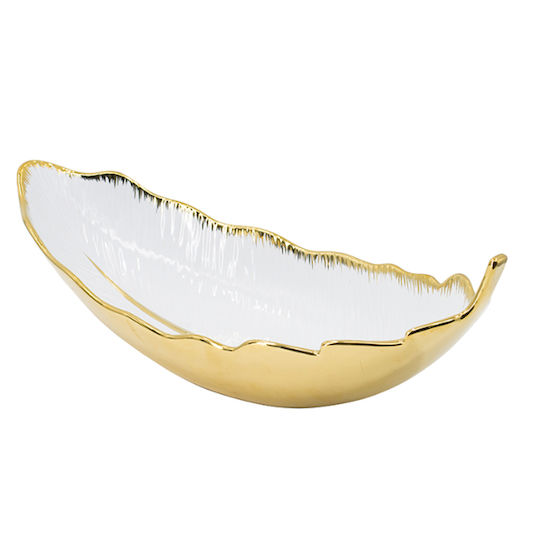 Artekko Leaf Διακοσμητικό Μπωλ Κεραμικό Λευκό 47x18x15.5cm