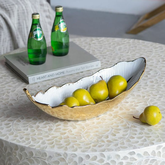 Artekko Leaf Bol Decorativ Ceramică Alb 47x18x15.5cm 1buc