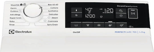 Electrolux Πλυντήριο Ρούχων Άνω Φόρτωσης 7kg με Τεχνολογία Ατμού 1300 Στροφών EW7T3372E