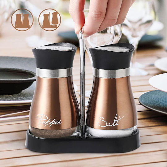 Set Sare și Piper Inox cu Suport 2buc