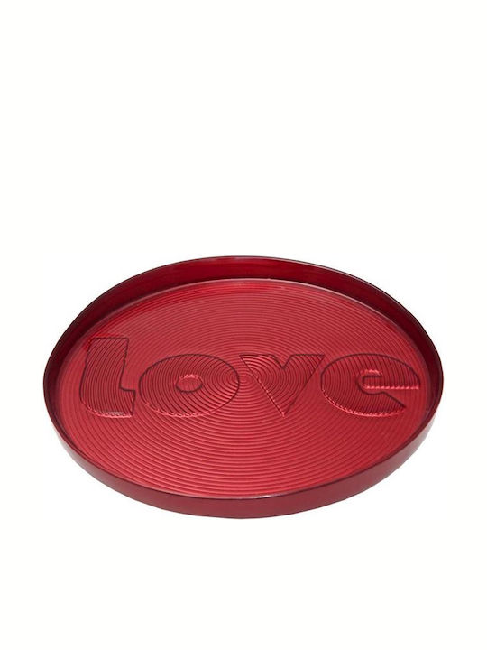 Espiel Love Dekorative Platte Rund Glas Rot 1Stück 22x22cm