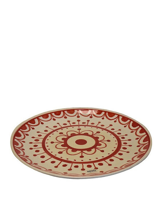 Atmosphera Mandala Dekorative Platte Rund Keramik Rot 1Stück 25x25cm