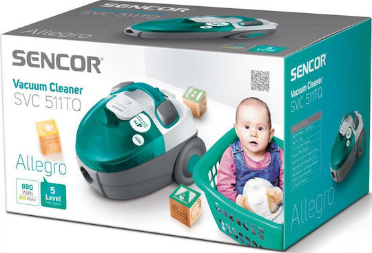 Sencor SVC 511 Ηλεκτρική Σκούπα 890W με Κάδο 4.5lt Τιρκουάζ