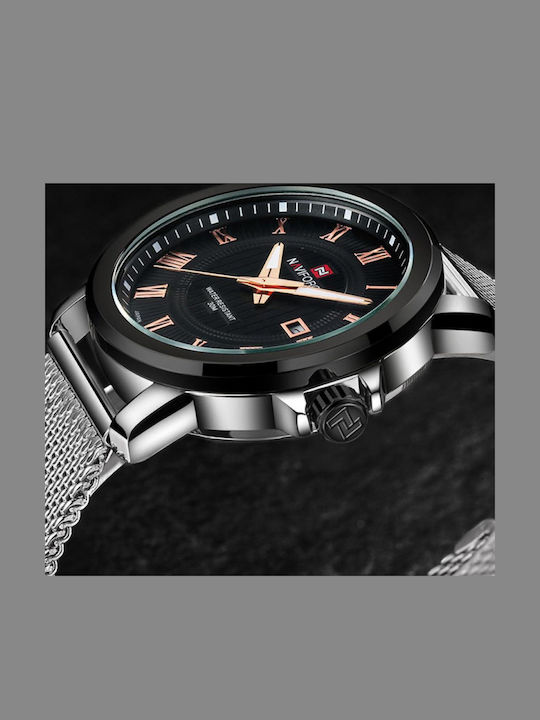 Naviforce Ceas Barbati 22mm Baterie cu Brățară Din Metal Argintie