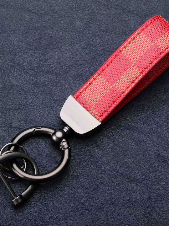 Breloc din piele și oțel zincat Luvlu, rotație 360 de grade, anti-pierdere, inel D, 2 inele mici, șurubelniță, pentru bărbați și femei, roșu