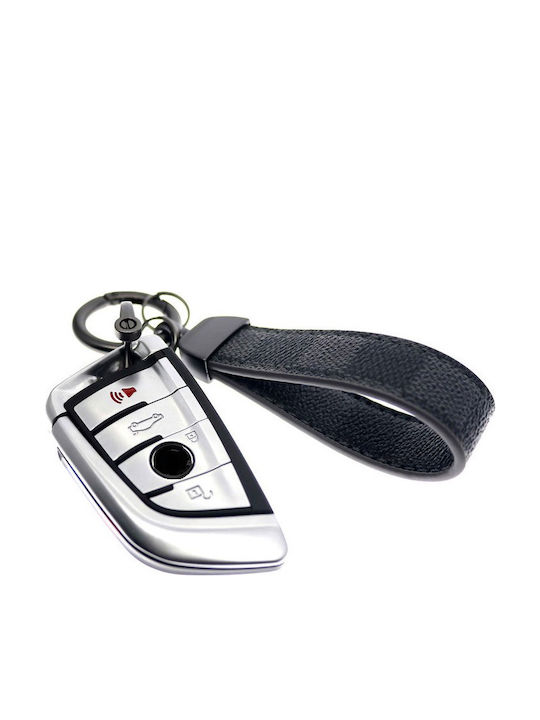 Breloc din piele și oțel zincat Luvlu, rotație 360 de grade, anti-pierdere, inel D, 2 inele mici, șurubelniță, pentru bărbați și femei, negru