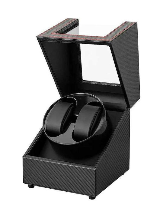 Leather Watch Winder 2 with Transparent Cap Black Carbon