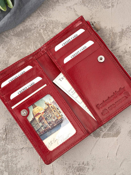 Small Leather Women's Wallet Classic with RFID Red