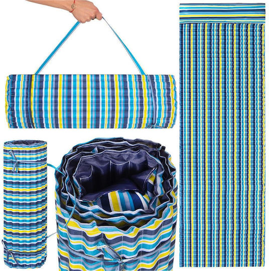 Foldable Beach Mattress Foam Ultra-light Pillow Carrying Handle 60x180cm Blue Yellow