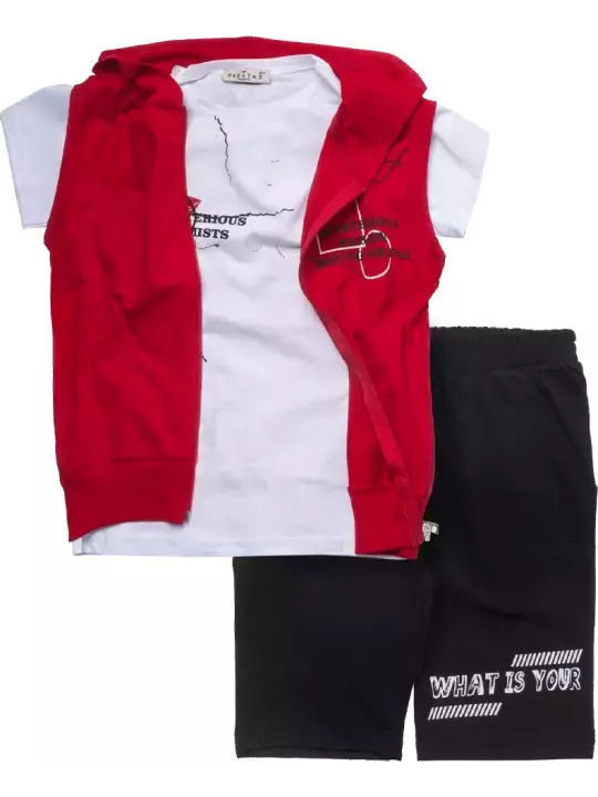 Kids' Set with Shorts & Outerwear Summer 3pcs Red