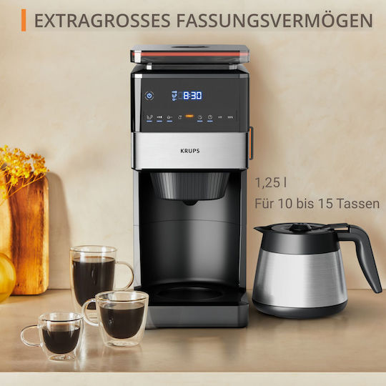 Krups Grind Aroma Xl Thermo Αυτόματη Μηχανή Espresso 1000W με Μύλο Άλεσης Καφέ KT8428