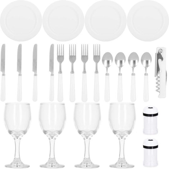 Coș de picnic deluxe pentru 4 persoane, din răchită, cu veselă, tacâmuri și izolație termică, maro