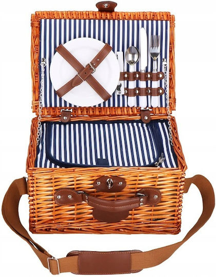 Coș de picnic deluxe pentru 2 persoane, din răchită, cu veselă, tacâmuri și compartiment frigorific