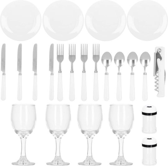 Coș de picnic deluxe pentru 4 persoane, din răchită, cu veselă, tacâmuri și izolație termică, gri