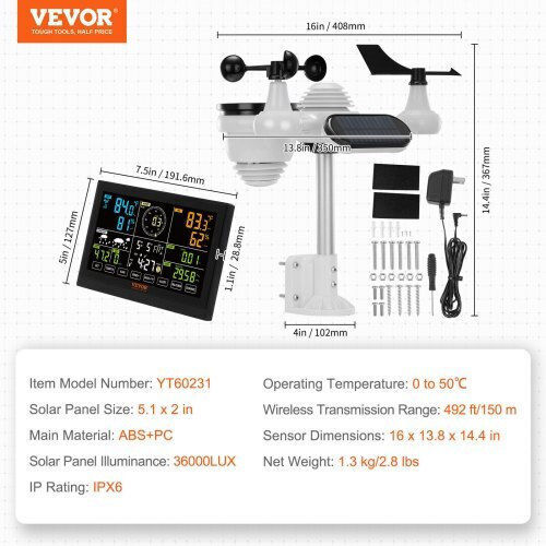 Vevor TYNQXZ75VAAA7QJQSV2 Ασύρματος Μετεωρολογικός Σταθμός Ψηφιακός Επιτραπέζιος