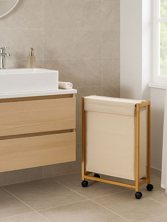 5Five Καλάθι Απλύτων Bamboo 52lt με Καπάκι 55x28x80cm Μπεζ
