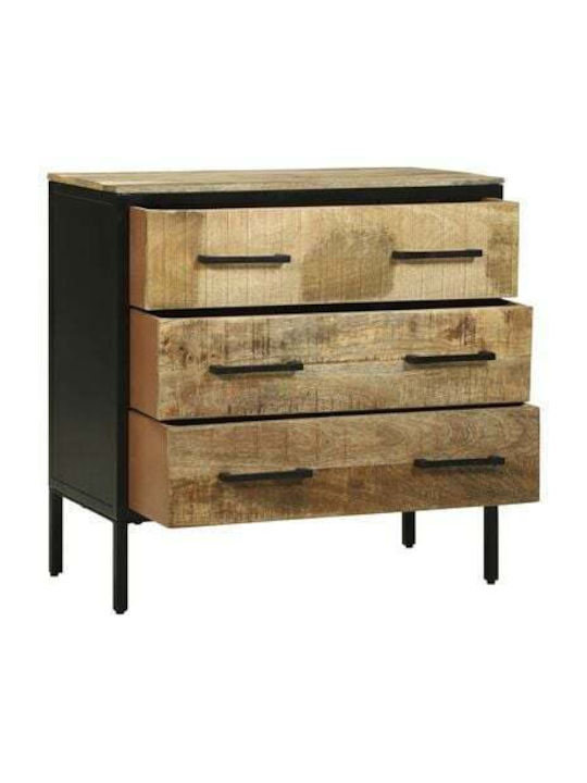 Metallic Chest of Drawers of Solid Wood Ρουστίκ Ξύλο Μάνγκο 70x35x70cm