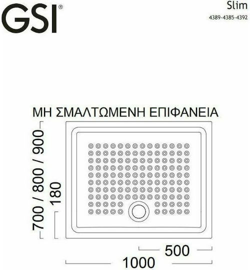 GSI Rechteckig Porzellan Dusche x80cm Weiß