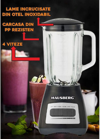 Hausberg Μπλέντερ με Πλαστική Κανάτα 1.5 lt 500W Μαύρο