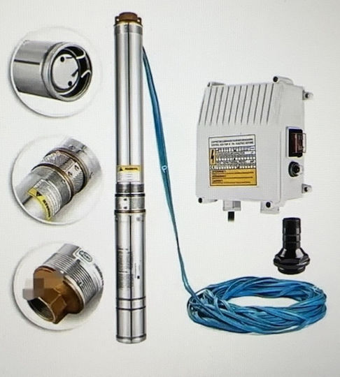 Pompa submersibilă multietajată pentru puțuri adânci Ddt 4sdm2/8 Ddt-0077 1500 W pentru apă curată, carcasă din oțel inoxidabil-fontă, debit maxim 7000 L/h, înălțime maximă 120m, diametru pompă 100 mm, panou de control, cablu 15m