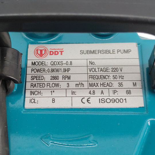 Pompa submersibilă pentru apă curată Ddt Qdxs-0.8 800 W 3 m³/h 2860 rpm 35 metri