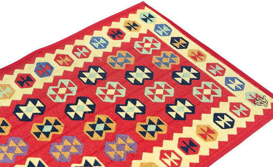 Covoraș de bucătărie din bumbac Sdim, bază antiderapantă, Kilim 003, roșu galben, 50x140 cm